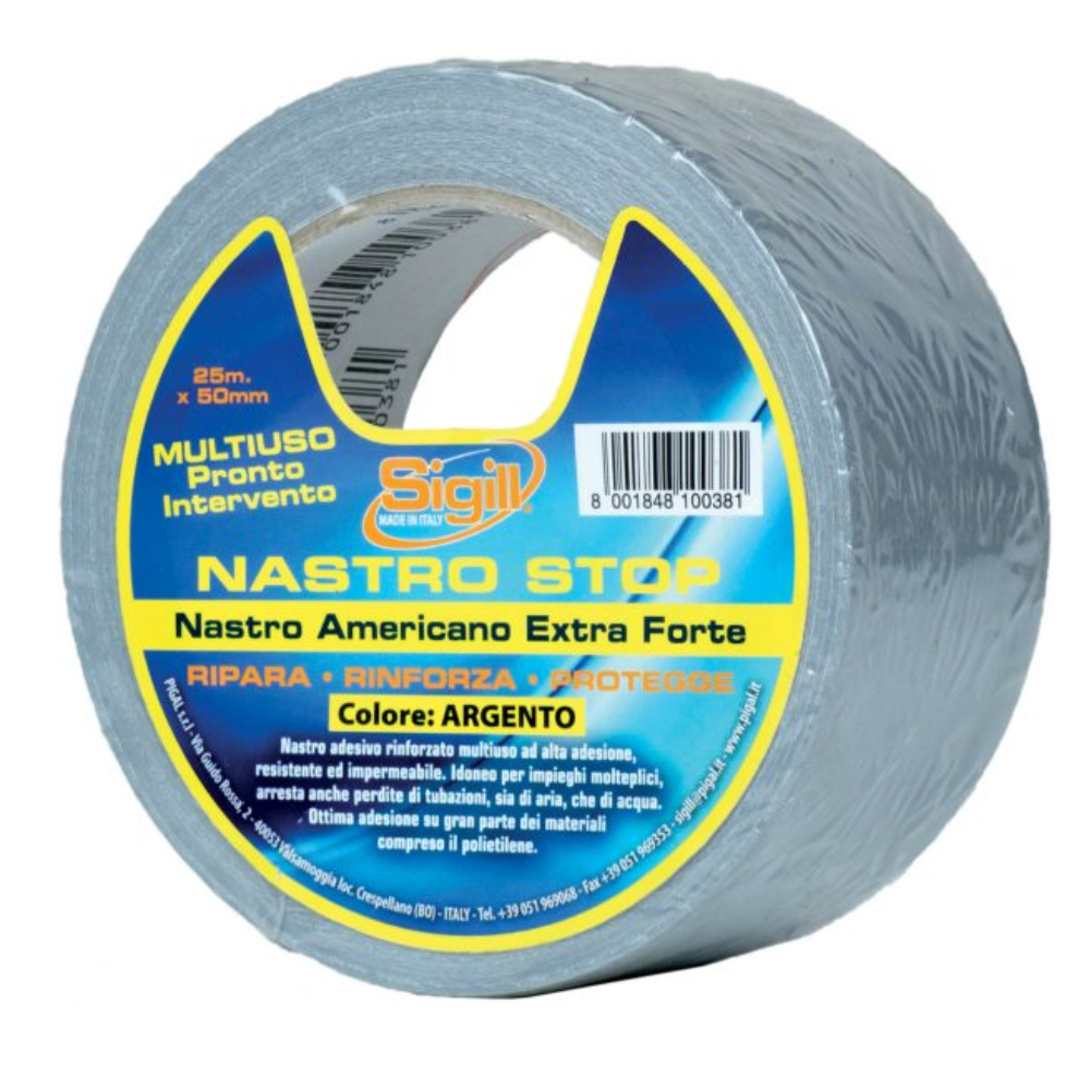 Nastro stop argento rinforzato multiuso impermeabile 25 m x 50 mm