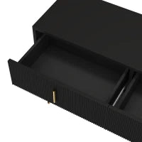 Credenza con 6 cassetti, maniglie e gambe dorate, texture ondulata, 120x40x77 cm, Nero e Oro