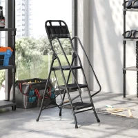 Scala Pieghevole a 3 Gradini con Borsa Porta Attrezzi, Gradini Larghi Antiscivolo, Nero