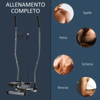 Stepper Fitness con Maniglia e Monitor LCD per Allenamento a Casa e Palestra, Argento