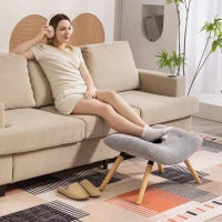 Pouf moderno con rivestimento in pile e gambe in legno, imbottito, per soggiorno, camera da letto, ingresso, Grigio chiaro