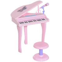 Pianoforte Giocattolo per Bambini , Strumento Musicale Elettrico con 37 Tasti Luminosi, Microfono e Sgabello Inclusi, 48x39x69 cm, Rosa