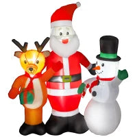 Babbo Natale Gonfiabile alto 150 cm con Renna e Pupazzo di Neve, Luci LED e Gonfiatore Elettrico per Esterno