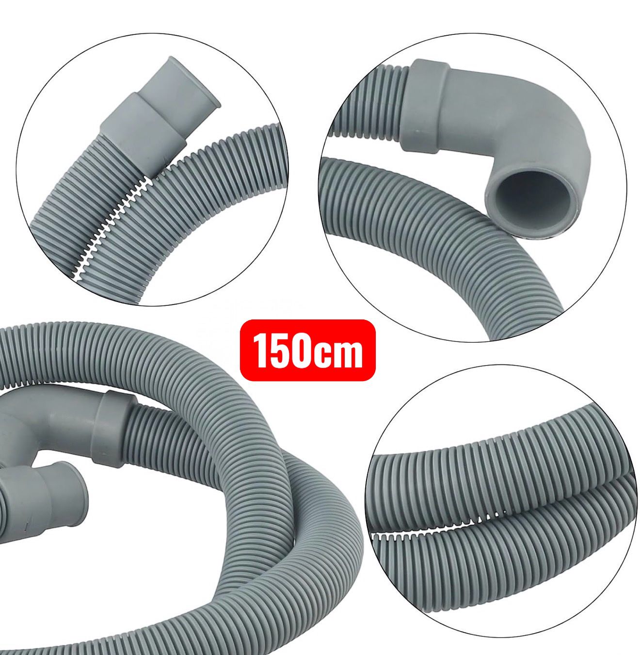 Tubo di Scarico per Lavatrice 150 cm in PVC – Flessibile Universale e Resistente per Elettrodomestici Art.59053