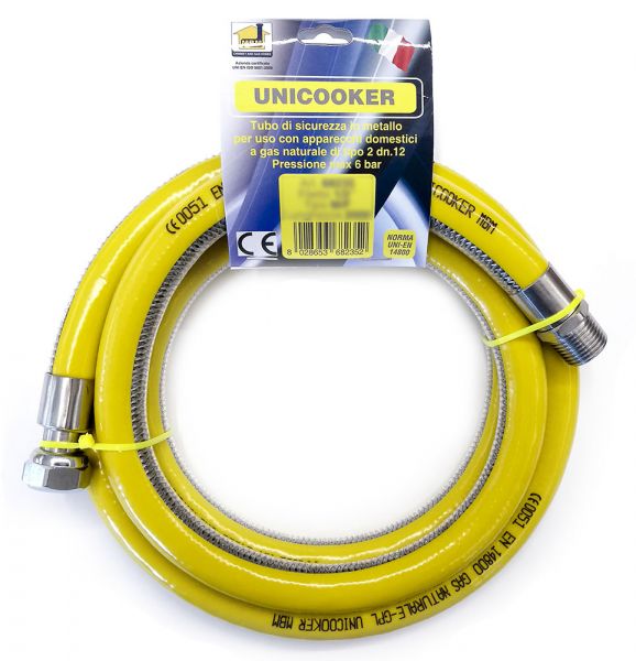 Tubo flessibile gas cucina 1,5 mt 1/2" EN 14800 UNICOOKER M/F CE EN 14800 L 150 cm