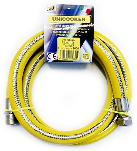 Tubo flessibile gas cucina 1 mt 1/2" EN 14800 UNICOOKER M/F CE EN 14800 L 100 cm