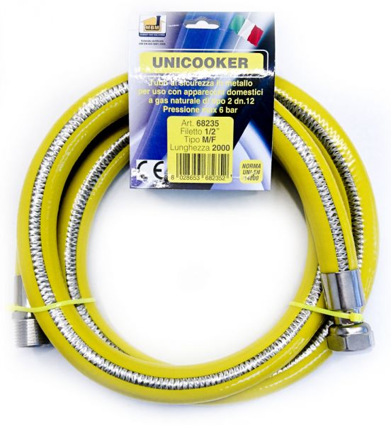 Tubo flessibile gas cucina 2 mt 1/2" EN 14800 UNICOOKER M/F CE EN 14800 L 200 cm