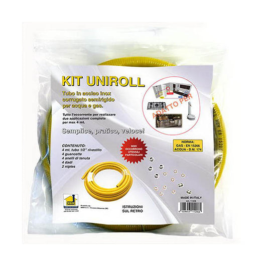 Tubo flessibile per gas KIT 4 mt.   1/2" acciaio inox 4 raccordi