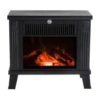 Camino Elettrico da Terra Moderno Potenza 600W/1200W con Effetto Fiamma 34 x 17 x 31cm Nero