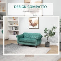 Divano 2 Posti Design Vintage Rétro in Legno e Velluto, 148 x 72 x 76 cm, Verde