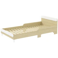 Letto per Bambini 3-10 Anni Basso con Sponde Laterali Alte, in Legno, 194.8x103x60.5 cm, Bianco e color Legno