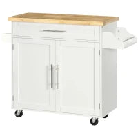 Carrello da Cucina con Cassetto, Portaspezie, Armadietto e 4 Ruote, 109x40x89cm, Bianco