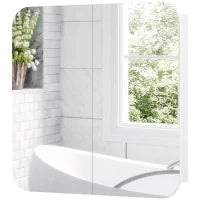 Armadio da Bagno con Specchio Design con Bordi Curvi 2 Porte Mensole Regolabili 68x13x66 cm Bianco