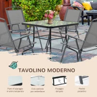 Set Tavolo con 4 Sedie da Giardino Pieghevoli e Foro per Ombrellone, Nero