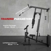 Stazione Fitness Multifunzione per Allenamento a Casa e Professionale in Acciaio, 148x108x207 cm, Nero