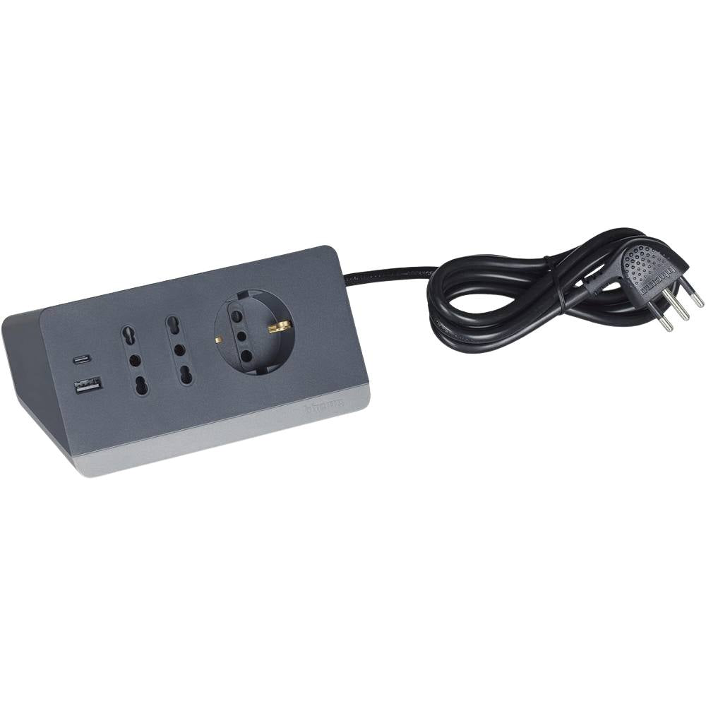 Bticino multipresa da scrivania con usb e presa schuko *** colore grigio, confezione 1
