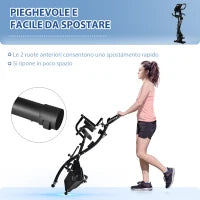 Cyclette Pieghevole 2 in 1, Resistenza Magnetica Regolabile 8 Livelli, Cyclette da Casa Silenziosa con Sensore di Frequenza Cardiaca, Elastici per Braccia, Schermo LCD, Volano 2.5kg, Nero