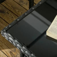 Salotto da Esterno Rattan PE con Divanetto, 2 Poltrone con Cuscini e Tavolino in Vetro, Nero e Grigio