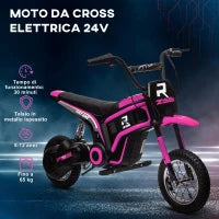 Moto Elettrica per Bambini con Acceleratore Manuale, 2 Velocità 8-16km/h, Età 8-12 Anni, Rosa