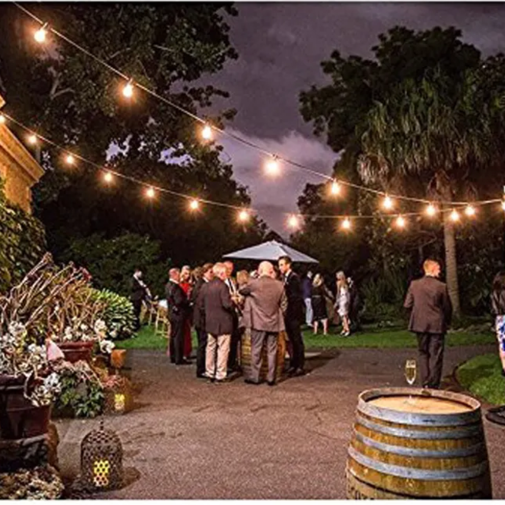 Catena luminosa da esterno 15 portalampade e27 14,4mt prese fisse lampadine non incluse