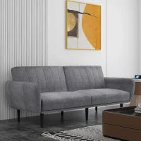Divano Letto 3 Posti con Schienale Reclinabile a 3 Livelli in Tessuto, 208x84x82cm, Grigio