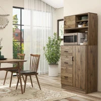 Credenza Moderna con 3 Cassetti e Armadietti, Mobile Dispensa per Cucina e Soggiorno in Legno, 80x40x178cm, Noce
