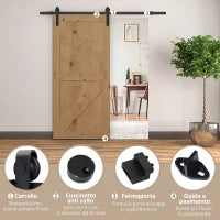 200cm Binario per Porta Scorrevole Kit Accessori con Binario e Rulli Tappi in Stile Rustico Portata 90kg Acciaio al Carbone Nero