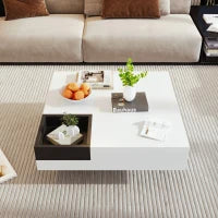 Tavolino da caffè lucido, tavolino con scatola portaoggetti rimovibile ed effetto luce LED, 72×72×30 cm, Bianco