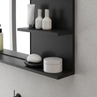 kleankin Specchio Bagno Moderno con 2 Ripiani Laterali e Ripiano Inferiore, in Legno e Vetro, 75x10x48 cm, Nero