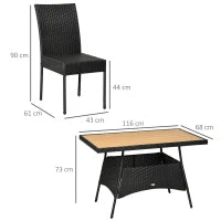 Set da Giardino con Tavolo e 4 Sedie da Esterno in Acciaio e Rattan PE, Nero