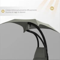 Poltrona Sospesa da Giardino con Tettuccio Orientabile a Protezione UV, Sedia a Dondolo Sospesa Imbottito per Esterno, Grigio 190x115x190 cm