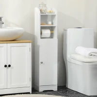 kleankin Colonna Bagno con 3 Ripiani Aperti e Armadietto a 2 Livelli Regolabile, in Legno, 23x18x100 cm, Bianco