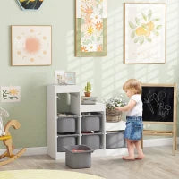 Scaffale Portagiochi a 3 Livelli con 6 Contenitori per Bambini da 3-8 Anni, 96x38.5x90cm, Grigio