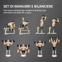 Set 2 Manubri Antiscivolo con 16 Dischi Pesi da 30 kg  totali e Connettore, in Acciaio, HDPE e Sabbia, Nero