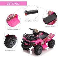 Quad Elettrico per Bambini 18-36 Mesi con Batteria Ricaricabile 6V, in Metallo e PP, 70x42x45 cm, Rosa
