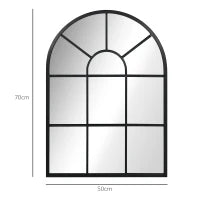 Specchio Moderno a Parete e a forma di Arco 70x50 cm per Camera da Letto e Soggiorno, in Metallo Nero e Vetro