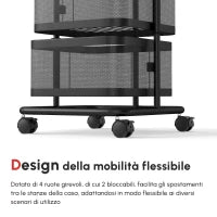 Carrello Portavivande con 4 Cestelli, Piano d'Appoggio e Ruote, in Acciaio e PP, 33x33x77 cm