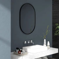 Specchio Bagno Ovale da Parete con Cornice in Alluminio, Verticale o Orizzontale, 60x90cm, Nero