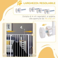 Cancelletto di Sicurezza per Animali Allargabile Facile Installazione con Supporti a Pressione Acciaio Resistente con  una Finitura Verniciata a Polvere Bianco 76x76-82cm