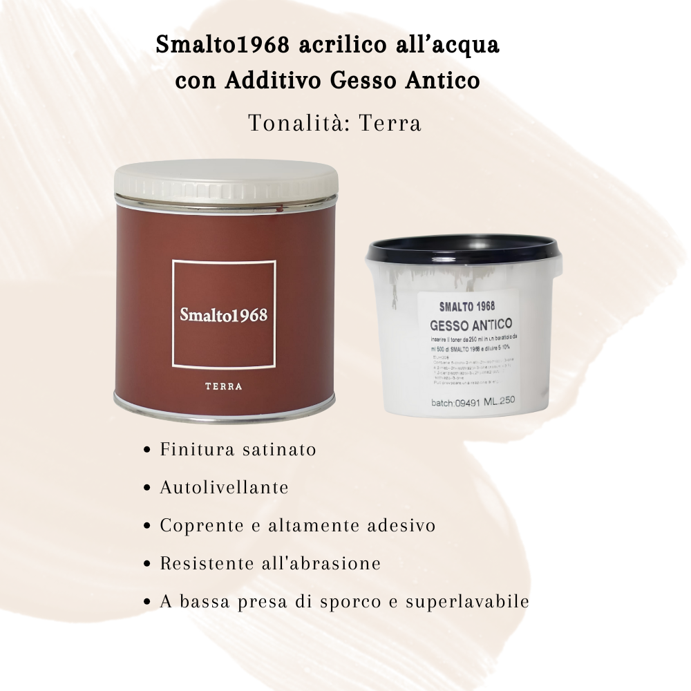 Smalto1968 base acqua gesso antico shabby chic finitura opaca multicolore l 0.5 *** colore- terra, confezione 1