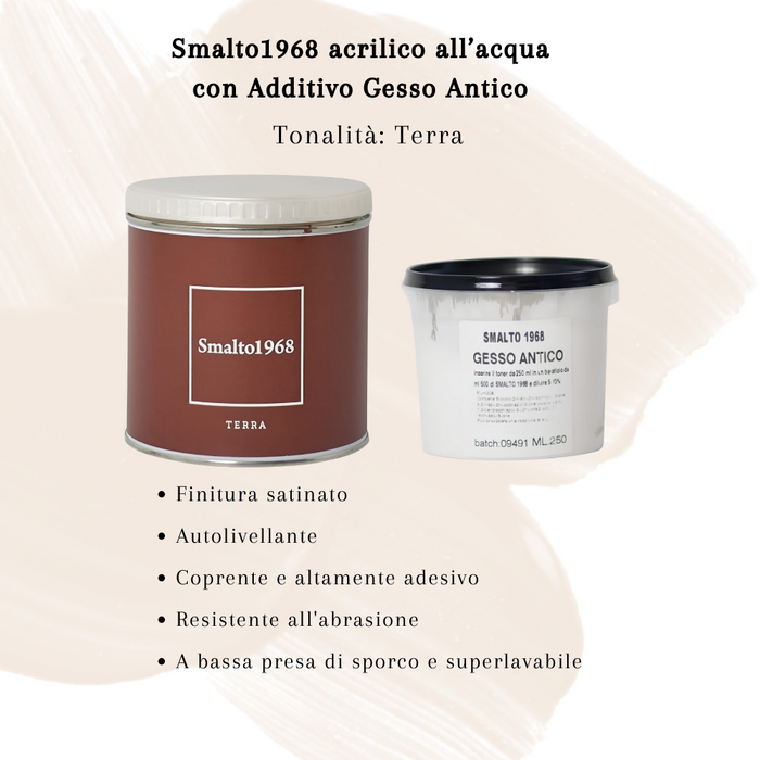 Smalto1968 base acqua gesso antico shabby chic finitura opaca multicolore l 0.5 *** colore- terra, confezione 1