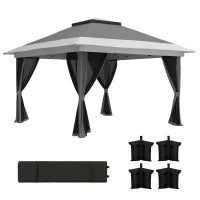 Gazebo Pieghevole 3.6x3.6 m con Pareti, Altezza Regolabile e Protezione UPF50+, Borsa con Ruote, Grigio