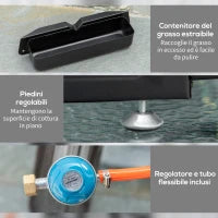 Piastra Barbecue a Gas Antiaderente da Tavolo con 3 Bruciatori da 3kW, 62x46x21cm, Nero