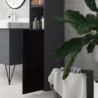 kleankin Colonna Bagno in Truciolato con 2 Ripiani Aperti e 2 Armadietti a 2 Livelli, 30x30x183 cm, Nero e Grigio