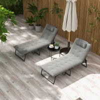 Set di 2 lettini prendisole pieghevoli con schienale regolabile in 4 posizioni, poggiatesta e materasso spesso, Grigio