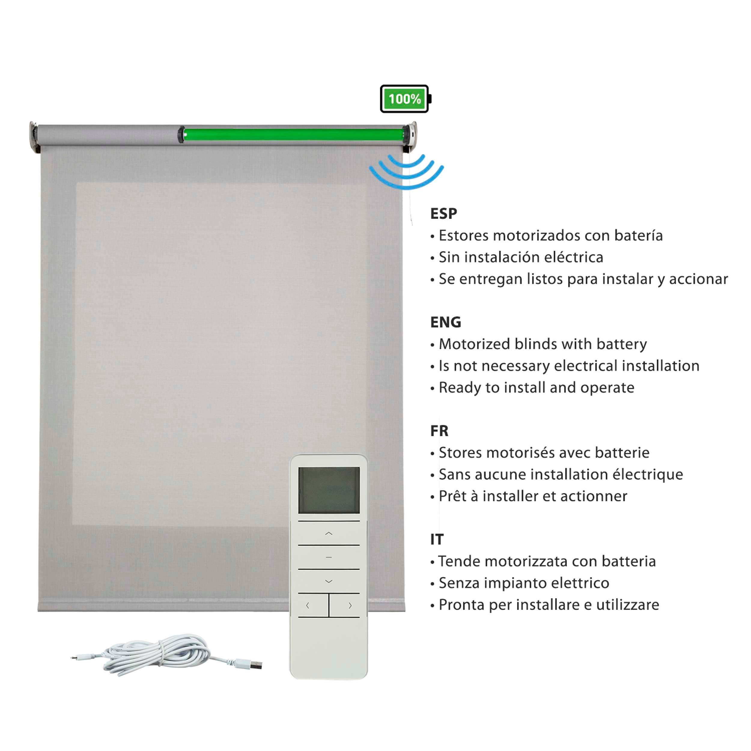 Tende a Rullo Motorizzate Screen Premium con finiture in alluminio Tessuto Tecnico con Motore e Telecomando  Grigia 100x180 cm