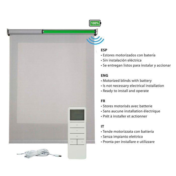 Tende a Rullo Motorizzate Screen Premium con finiture in alluminio Tessuto Tecnico con Motore e Telecomando  Grigia 100x180 cm