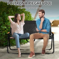 Sedia da Campeggio Doppia 2 Posti Pieghevole in Acciaio e Tessuto Oxford, 108x65x73cm, Nero