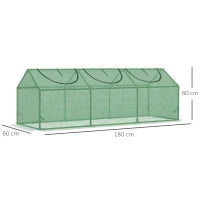 Mini Serra da Giardino con 3 Finestre Avvolgibili e Copertura PE Anti-UV, 180x60x60cm, Verde