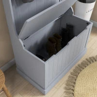 Mobile Appendiabiti 3 in 1 con 4 Ganci e Panca Contenitore, in Legno, 71.5x39.5x170 cm, Grigio